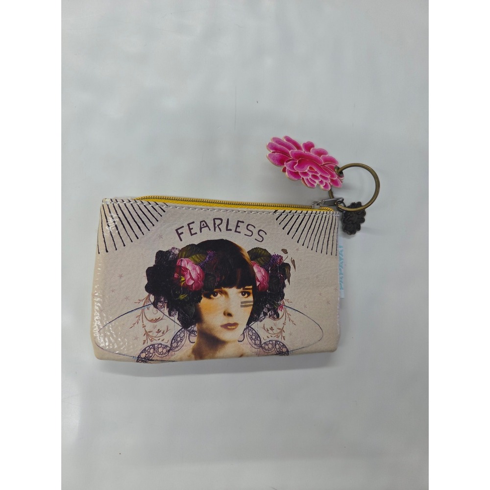 Papaya Art Fearless Small Coin Purse Cream Pink Floral Portrait Pouch CP003 NWT